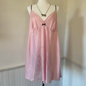 Morgan Taylor Intimates - Pink Black Lace Satin Slip Dress Chemise